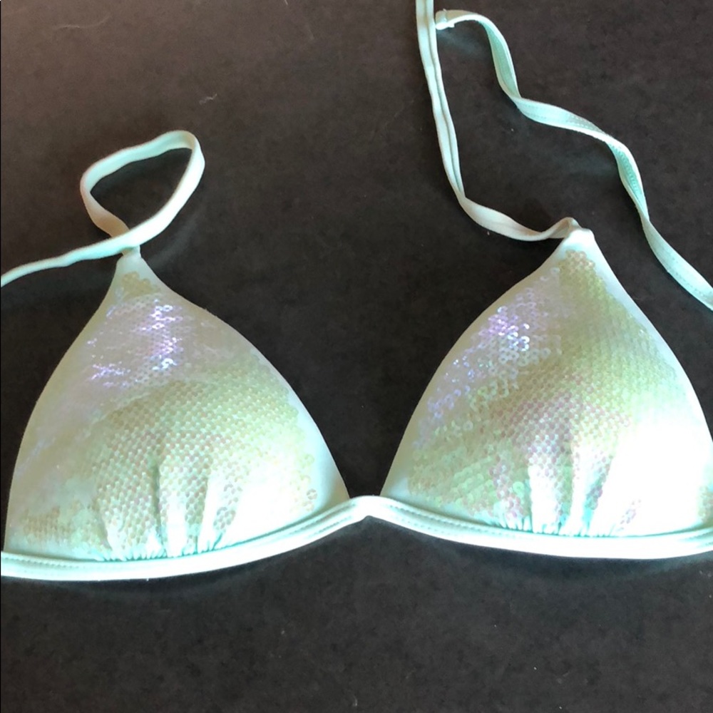 Aqua sequin bikini top